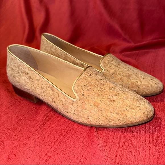 JACK ROGERS Ginny Tan Cork Loafers with Gold‎ trim, Women’s size 8.5, EUC - Picture 1 of 7